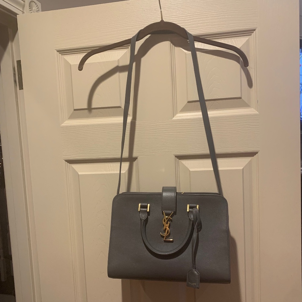Saint Laurent Paris Cabas Gray Leather Satchel/Shoulder Handbag